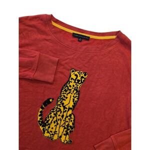 Jane Delancey Cheetah Sweatshirt Women's M Rust Red Lightweight Fleece Pullover